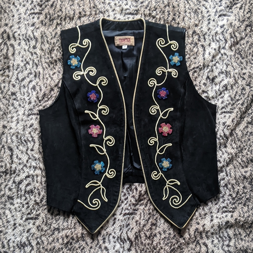 Vintage beaded suede vest